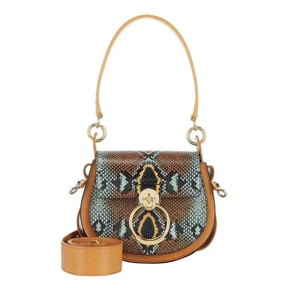 NEW Chloé Tess Small Snake-Embossed Leather Shoulder Bag - Picture 9 of 10